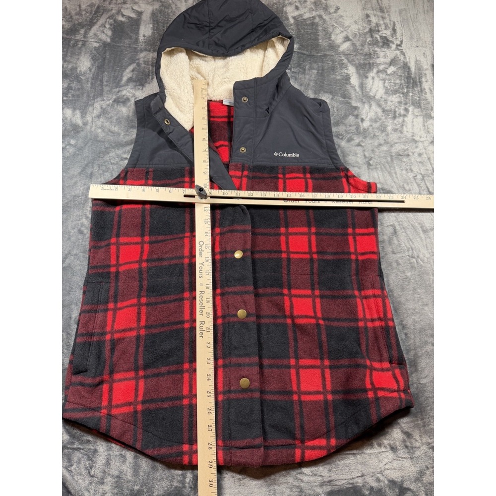 Columbia Plaid Hooded Sherpa Fleece Vest Women XL AL1123 - Picture 2 of 8
